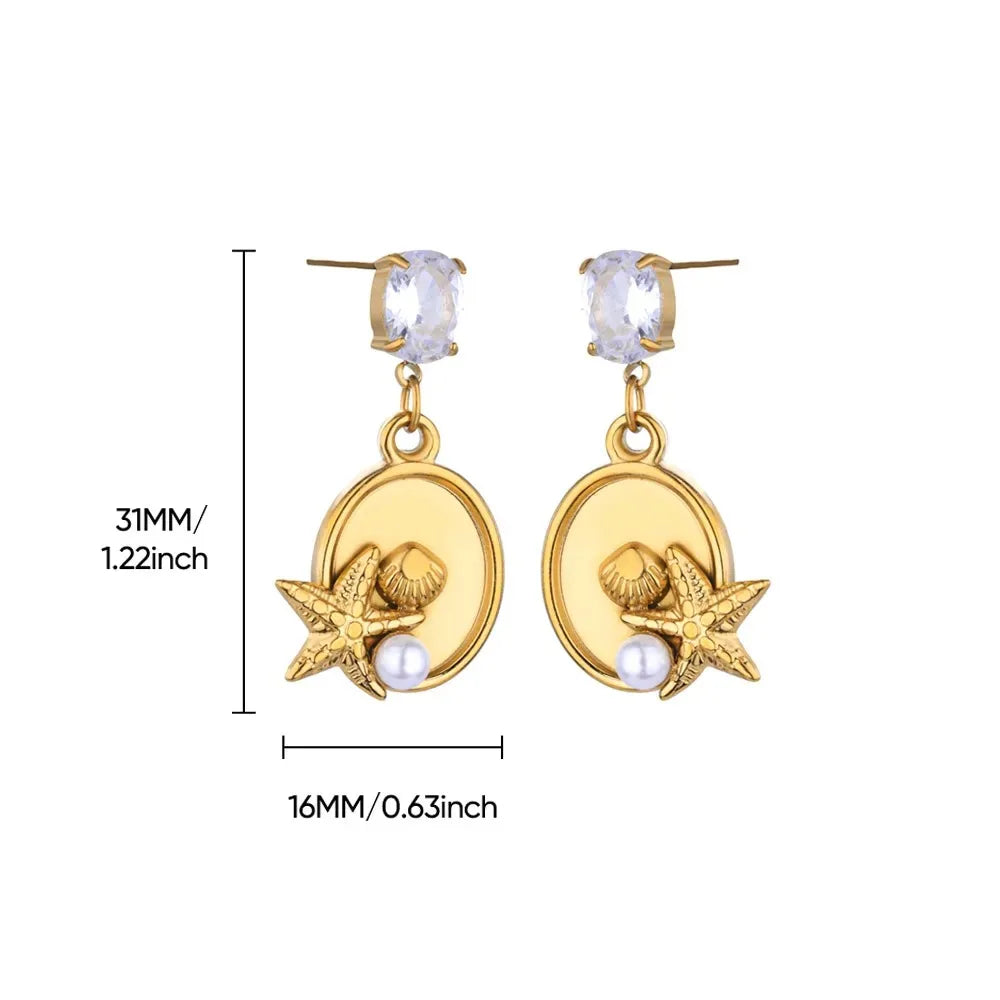 Water Drop Zircon Stars Stud Earrings For Women Stainless Steel Gold Color Statement Earring 2023 Femme Christmas Jewelry Gift