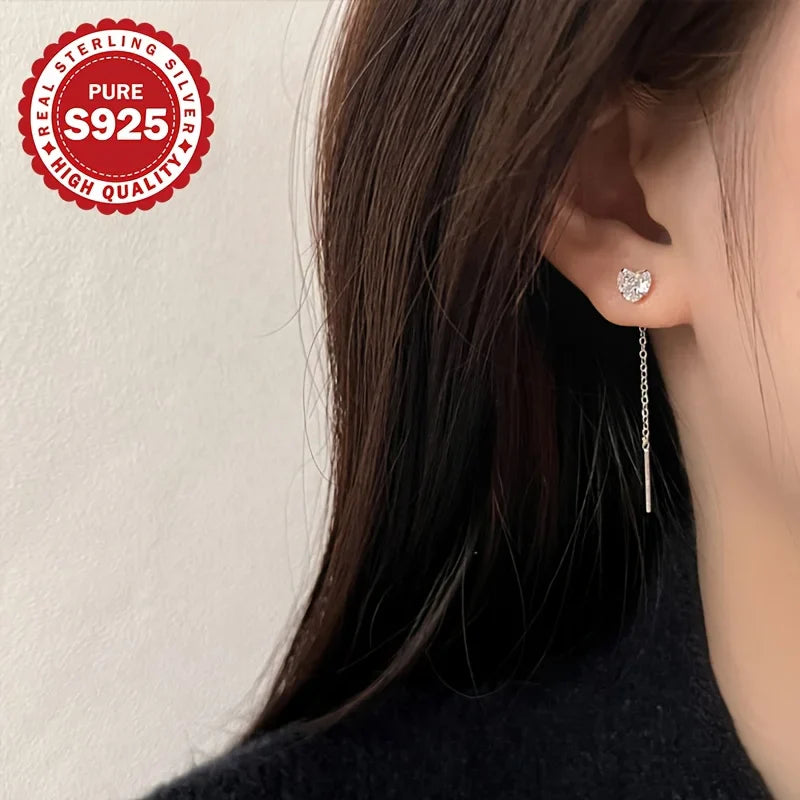 S925 Sterling Silver Long Dangle Earrings Pair Suitable for Daily Wear Valentine's Day Gift Women's Jewelry Low Allergy