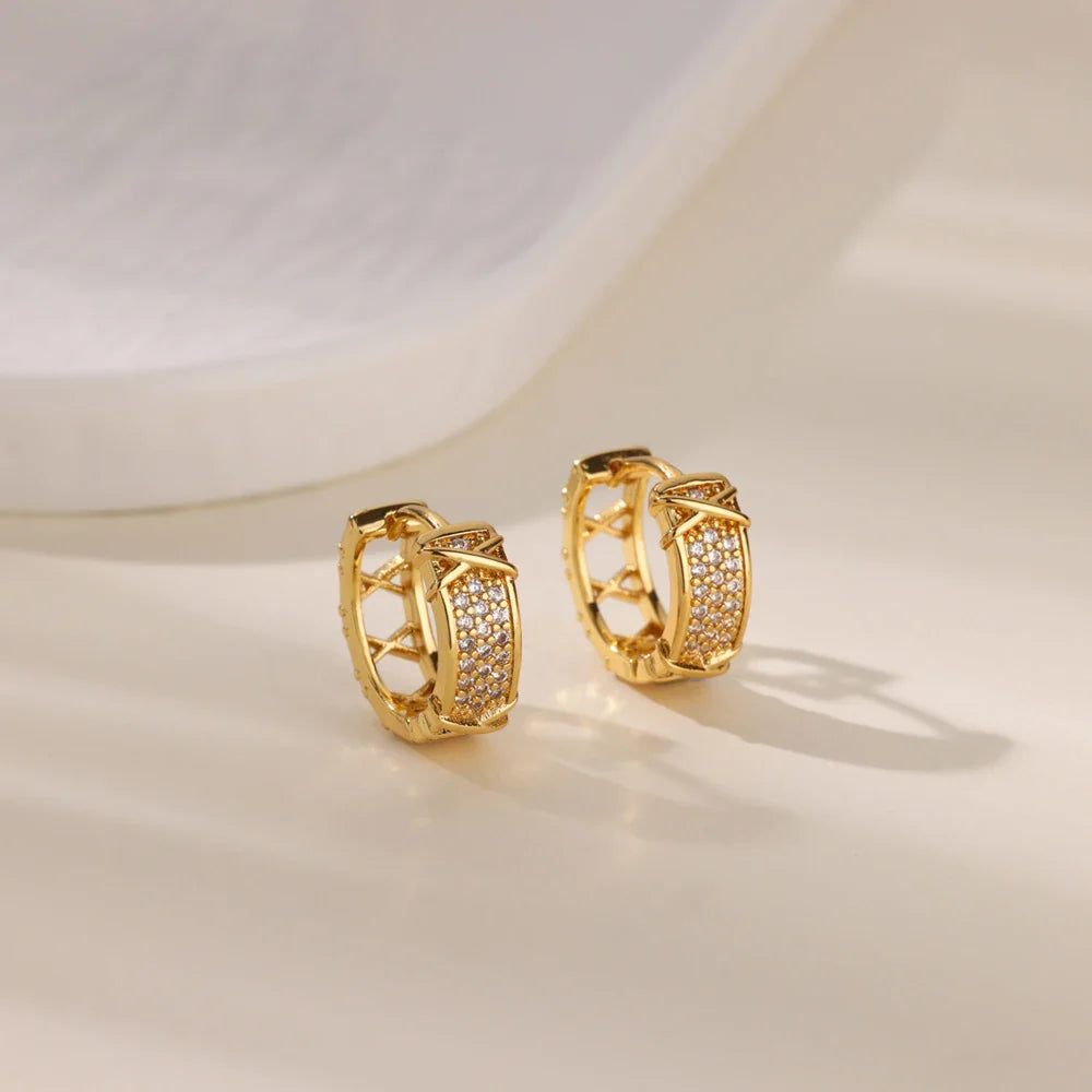 Cubic Zirconia Hoop Earrings For Women Luxury Crystal Zircon Gold Color Stainless Steel Earring Jewelry Wedding Party Gift