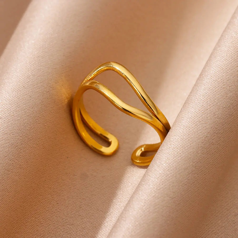Minimalist Line Stainless Steel Open Rings For Women Gold Color Wedding Aesthetic Ring Designer Jewelry Accessories BFF anillo