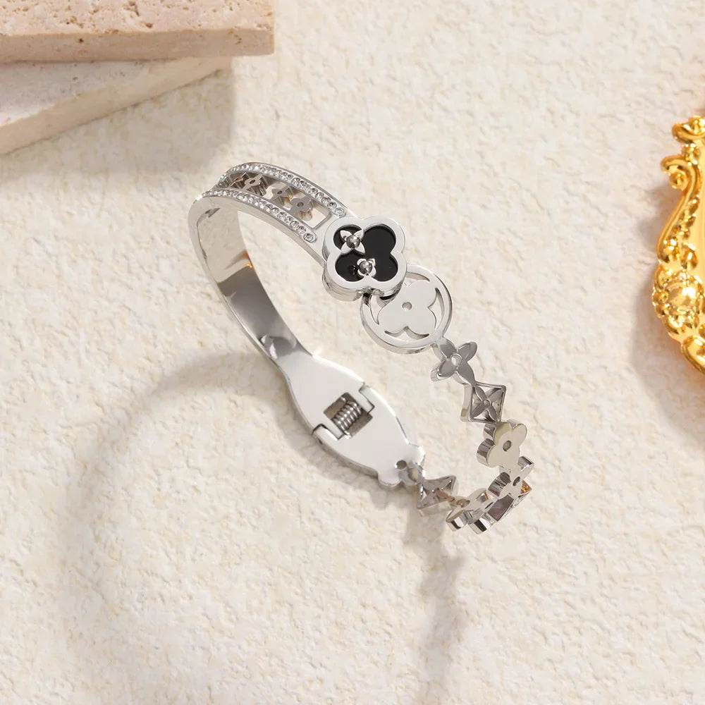 Classic stainless steel zircon enamel women's bracelet, high quality waterproof metal bracelet, wedding party jewelry