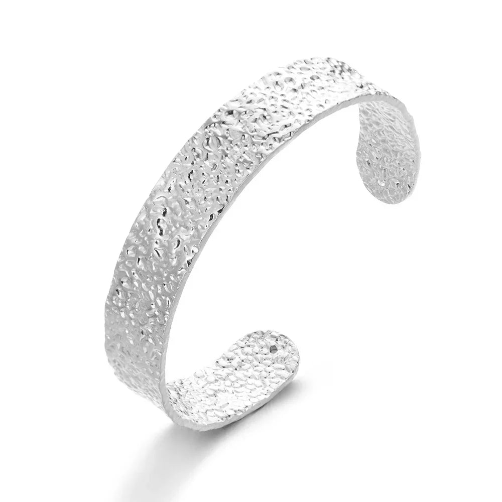 Exquisite Classic Bump Pattern Openning Bangles Bracelet For Women Cuff Bracelet Gold Color Stainless Steel Hand Ornament Gift