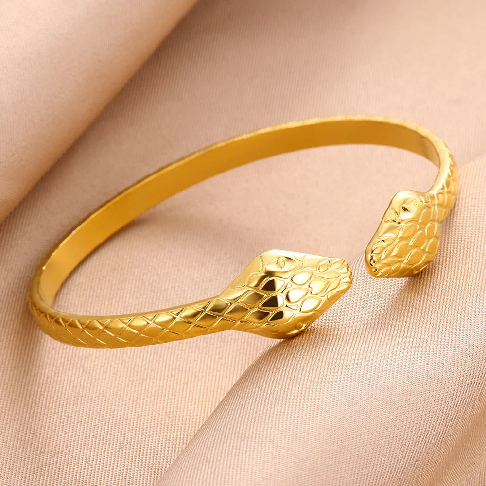 Stainless Steel Snake Bangle Bracelet For Women Vintage Gold Color Aesthetic Charm Bracelet Daily Wear Jewelry Gift mujer
