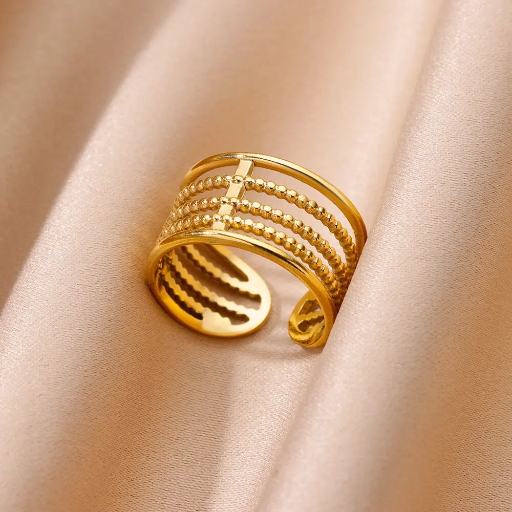 Gold Color Stainless Steel Multi Layer Rings for Women Hollow out Open Finger Ring Fashion Wedding Party Jewelry Gift 2024 New