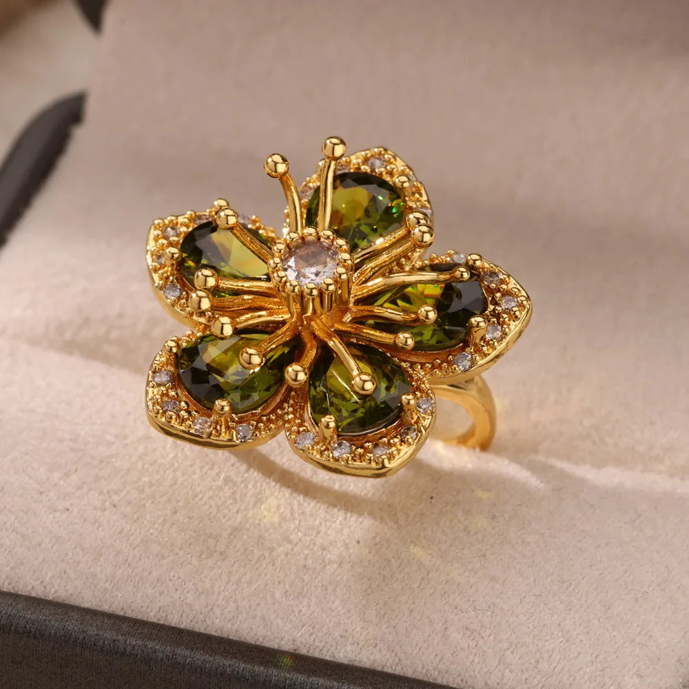 Stainless Steel Flower Big Open Rings For Women Gold Color Imitation Pearl Hollow Out Ring Trendy Aesthetic Jewerly Gifts