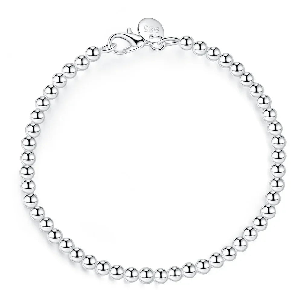 Christmas gifts charm 925 Sterling Bracelet 4MM beads chain for woman Popular brands jewelry fashion Wedding party