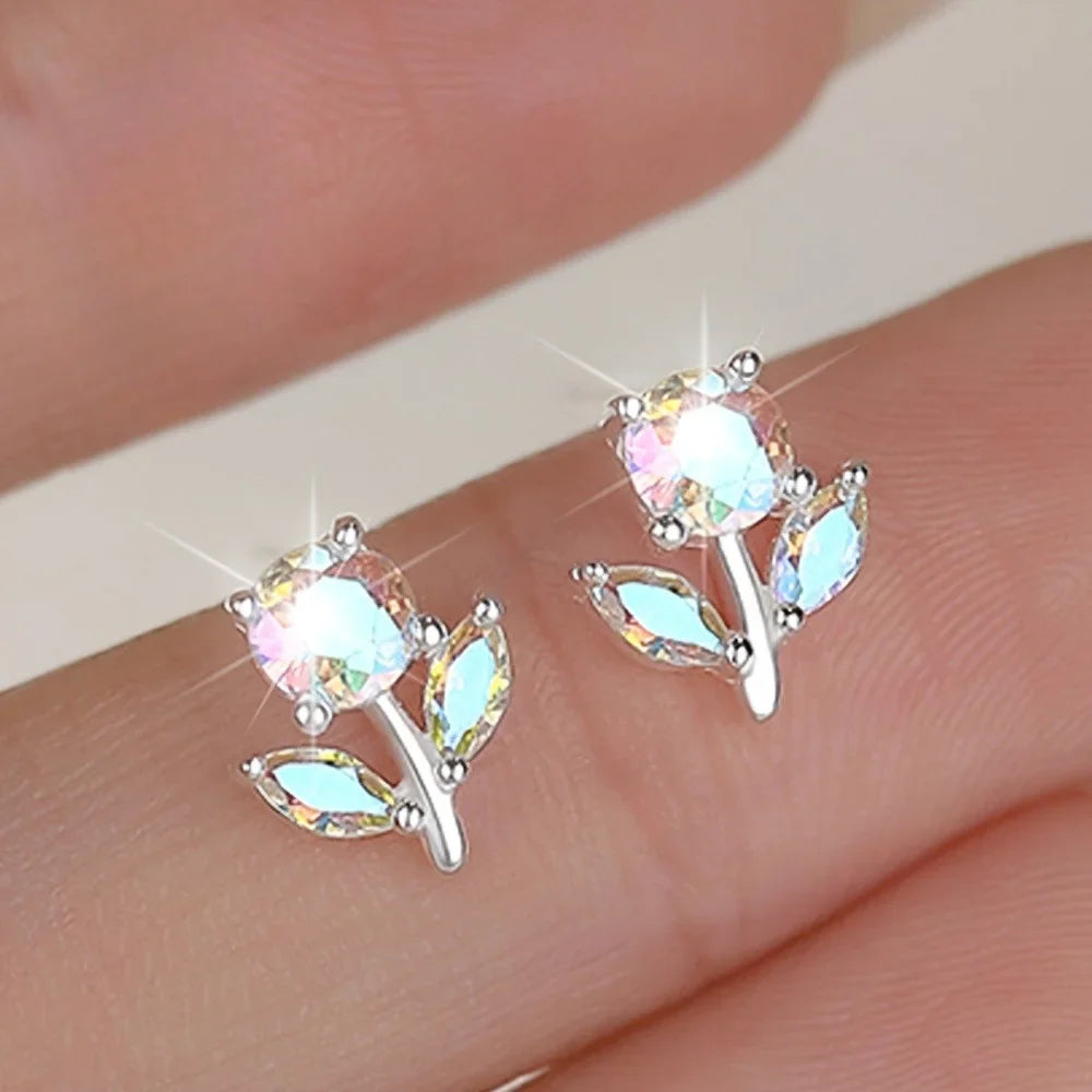 Fruit Bubble Colorful Zircon Flower Earrings Women's Fashion Personality Trendy Luxury Forest Earrings Versatile Ins