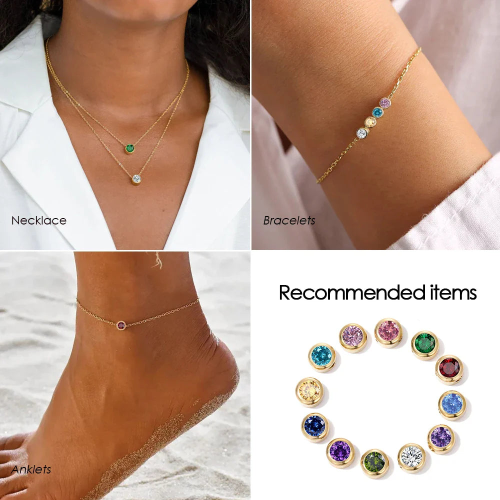 Stainless Steel Charm Rhinestone Necklace Pendant Fashion 12 Colors Birthstone For Jewelry Making Women DIY Accessories