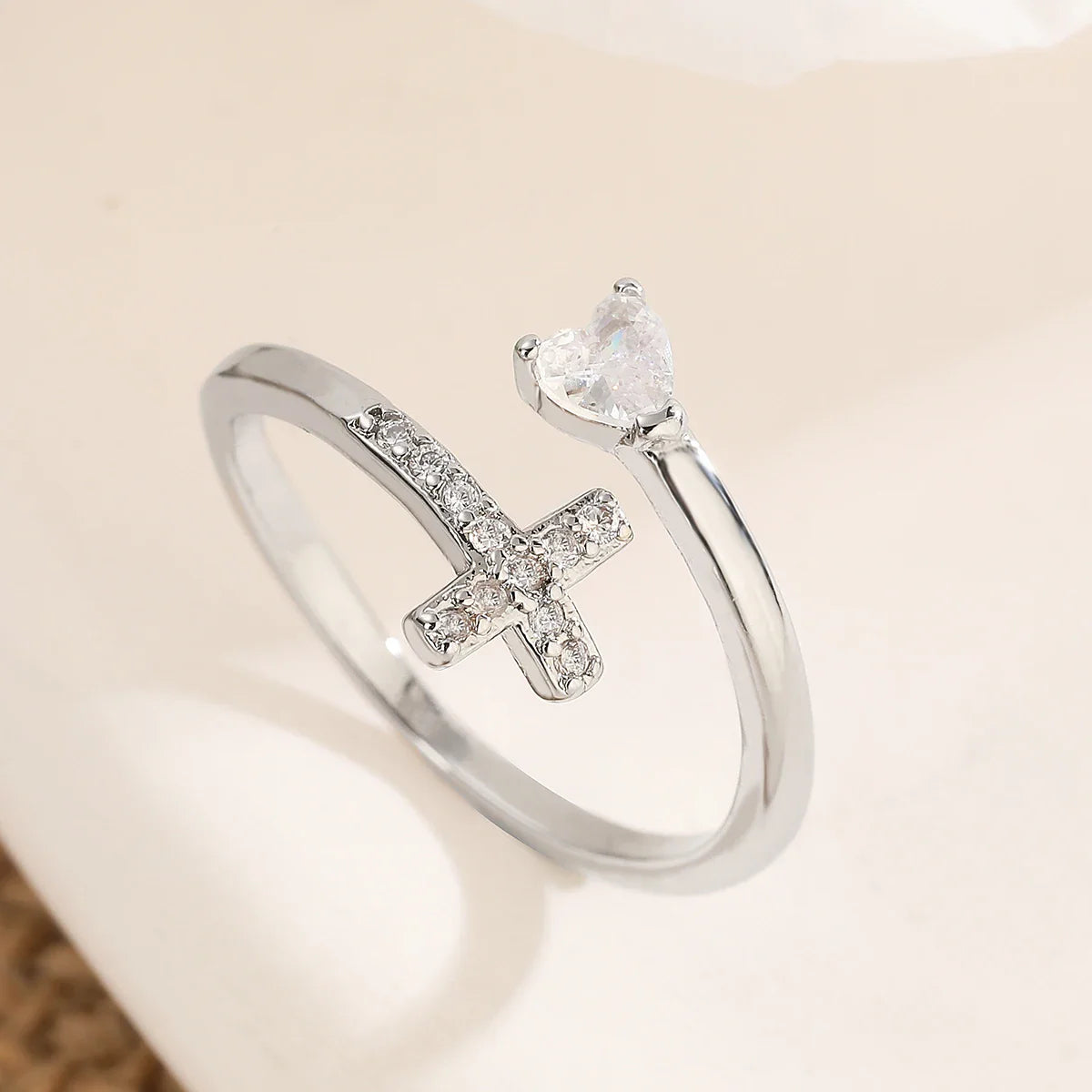 Classic Design Bling Bling Cross Ring 2026 Fashion Gold Color CZ Open Ring Adjustable Wholesale Christian Jewelry Gift