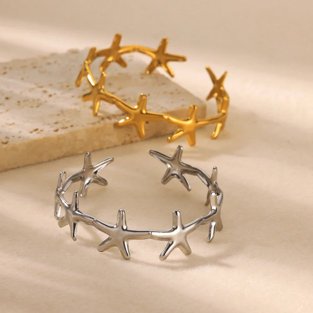 Minimalist Starfish Bangles For Women Lucky Stainless Steel Cuff Bracelets 2024 Trend Female Charm Jewelry Wrist Accessories BFF
