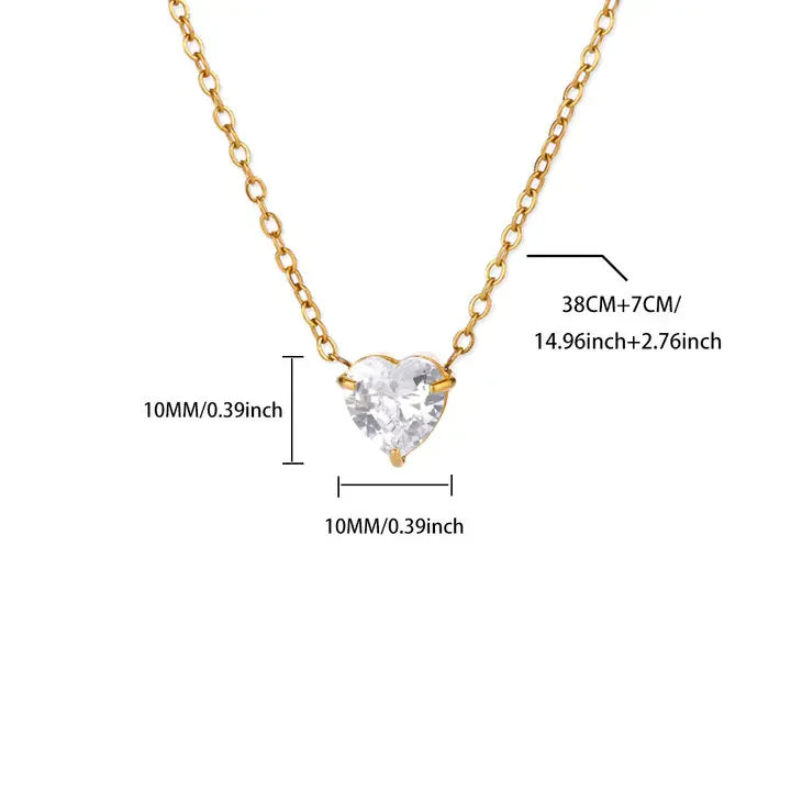 Stainless Steel Birthstone Pendant Necklace for Women Fashion Heart Crystal Zircon Charm Clavicle Chain Birthday Party Jewelry