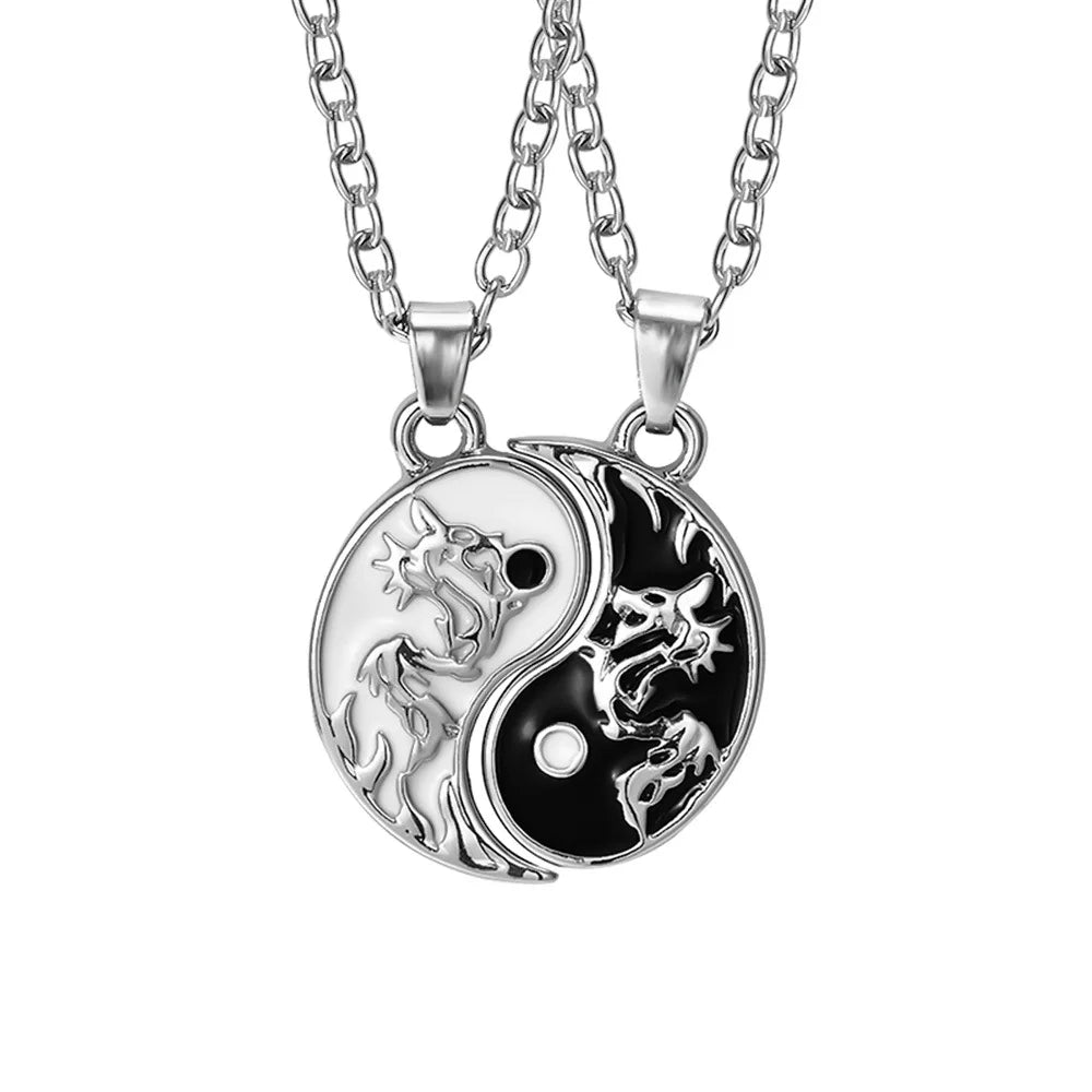 2 PCS Best Friends Necklace Jewelry Yin Yang Tai Chi Pendant Couples Paired Necklaces&Pendants Unisex Lovers Valentine's Gift