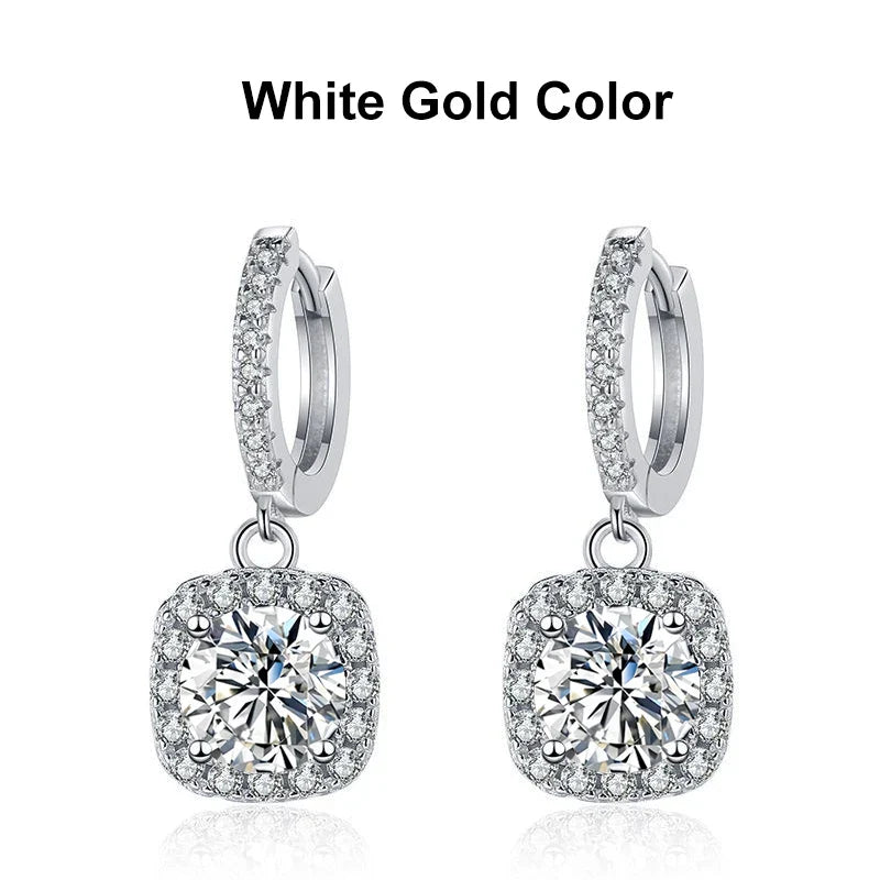 NeeTim 1ct Moissanite Drop Earrings S925 Sterling Silver with Gold Plated Wedding Jewelry With Certificate Hoop Dangle Earrings
