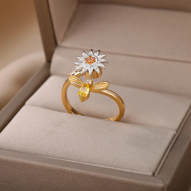 Fashion Anxiety Ring Spinner Rings For Women Satinless Steel Gold Color Round Rotary Anti Stress Fidget Ring Party Jewelry Gift