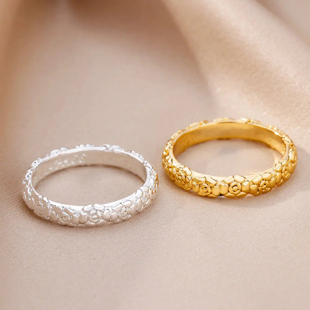 Stainless Steel Rose Flower Rings for Women Vintage Couple Ring Gothic Punk Hoops Irregular Geometric Ring Jewelry Accessories