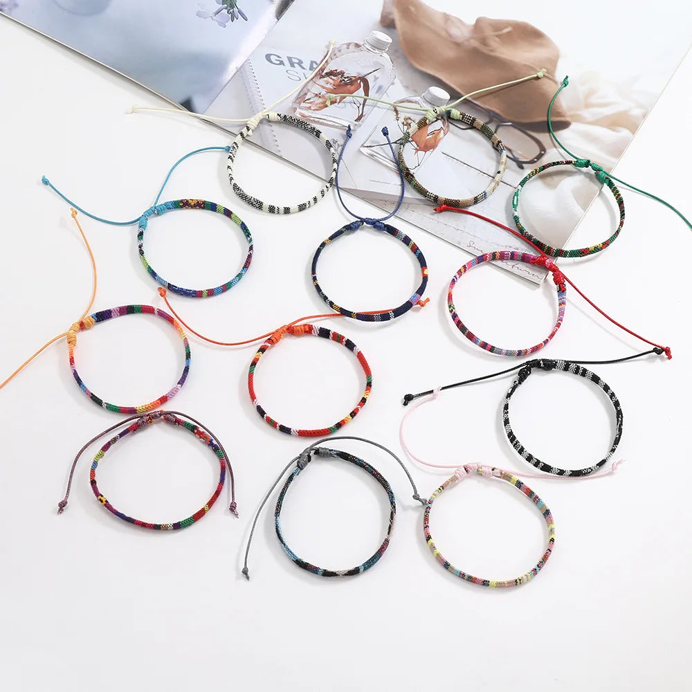 12Pcs Nepal Ethnic Colorful Bracelet Set For Women Bohemia Fabric Braided Rope Wristbands Men Bangle Fashion Summer Jewelry