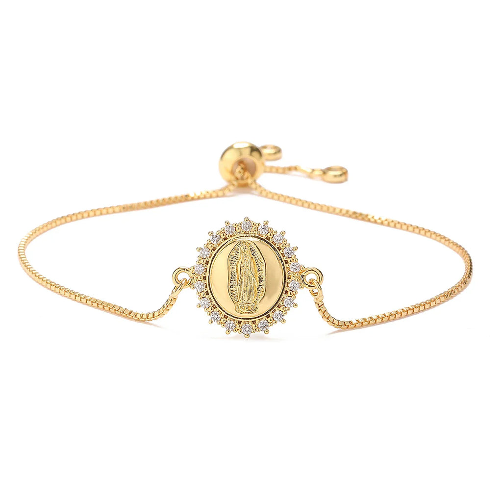 NEWBUY 2026 Fashion Gold Color Box Chain Virgin Mary Charm Bracelets For Women Shiny CZ Zircon Jewelry