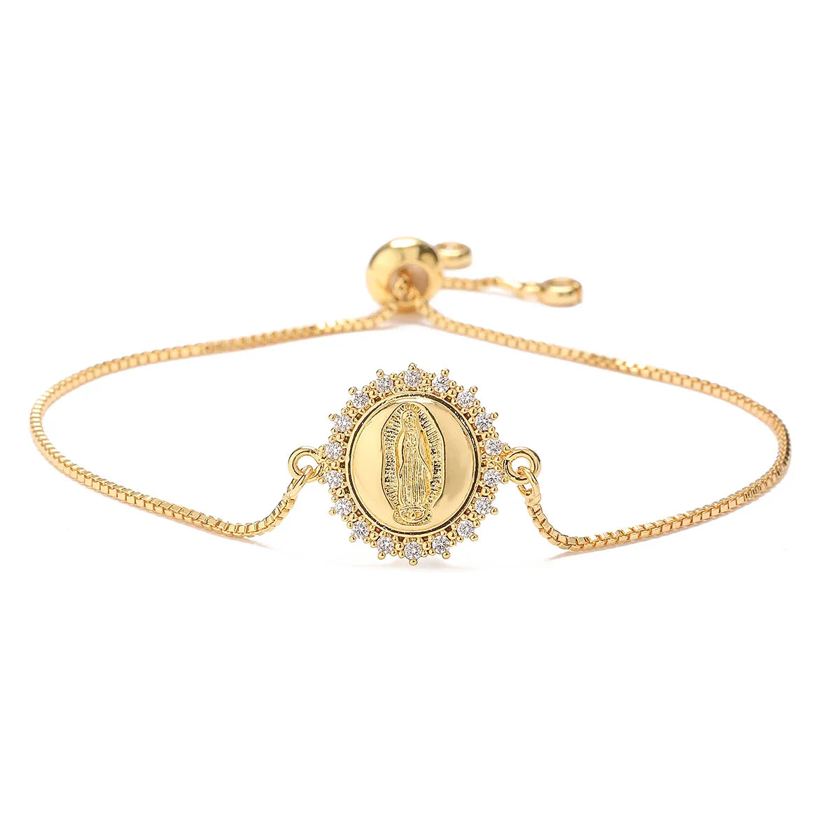 NEWBUY 2026 Fashion Gold Color Box Chain Virgin Mary Charm Bracelets For Women Shiny CZ Zircon Jewelry