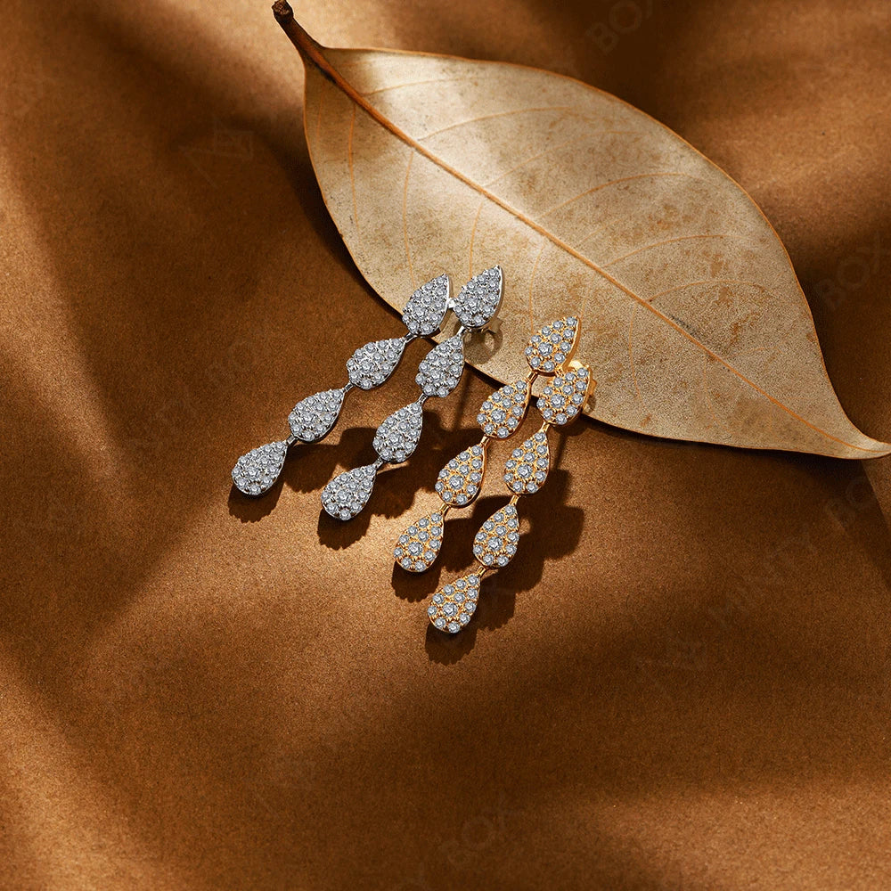 MINTYBOX S925 Silver 2.59ct Lab Diamond Moissanite Drop Earrings for Women 18k Gold Plated Leaves Dangle Wedding Earring Jewelry
