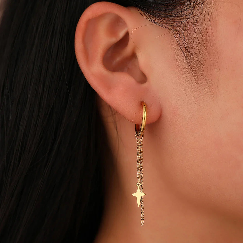 Aomogo Stainless Steel Earrings Minimalist Geometric Hexagonal 3D Design Gothic-Style Fashion Dangle Earrings Women's Jewelry