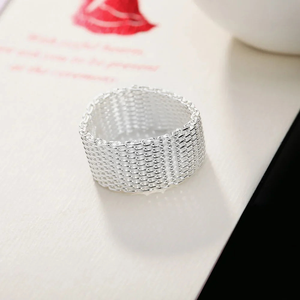 Hot classic 925 Sterling Silver charms Simple Net Rings lady fine Jewelry for Women men Size 6 7 8 9 10 Fashion  Wedding gifts