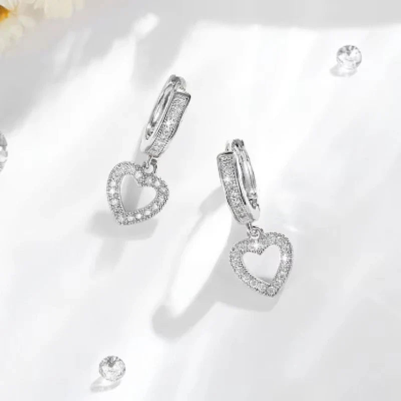Europe and The United States Fashion Trend Love Drop Earrings Ladies Luxury Shining Inlaid Zirconia Wedding Jewelry