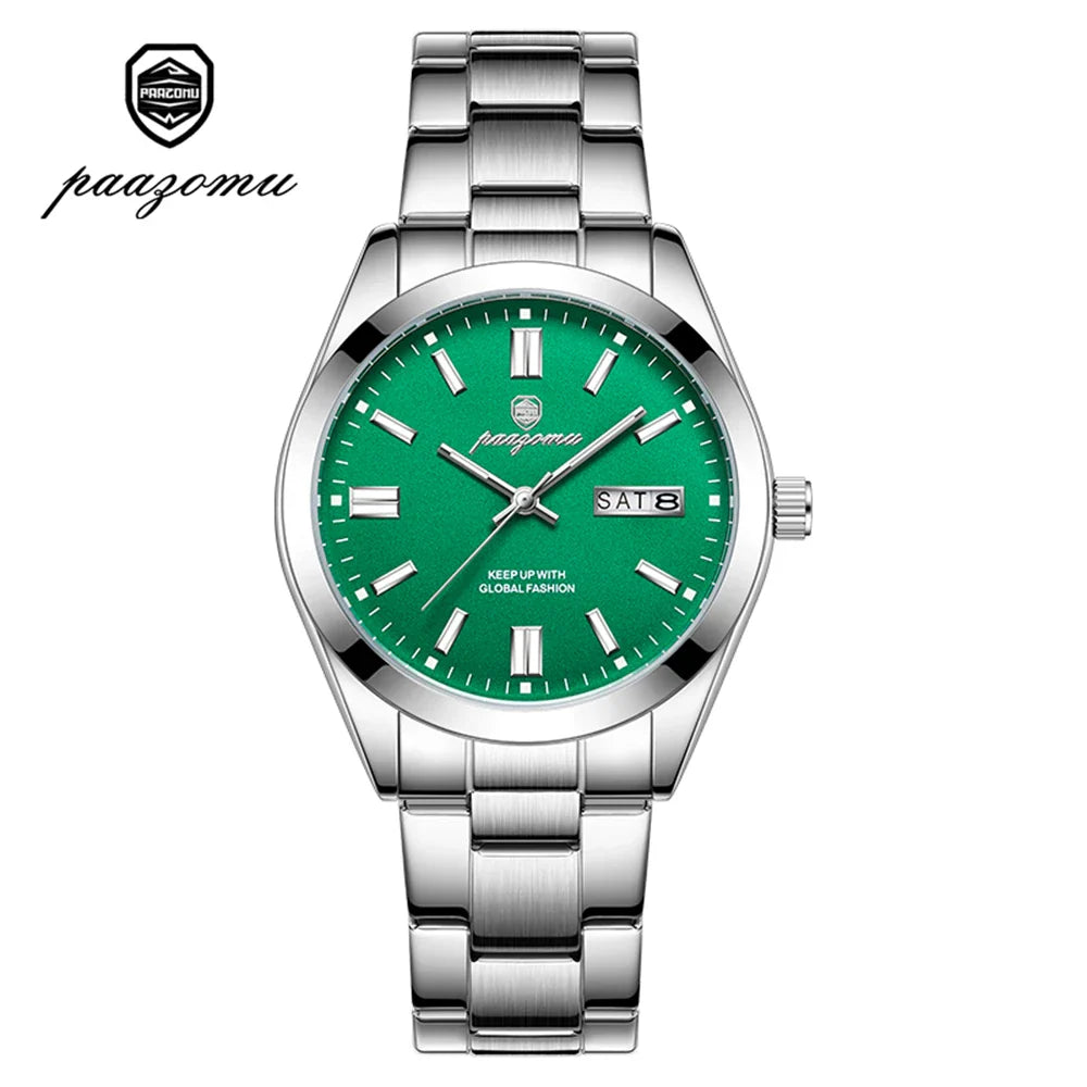 PAAZOMU Top Luxury Man Watch Waterproof Stainless Steel Men Wristwatch Luminous Date Week Fashion Business Quartz Men's Watches