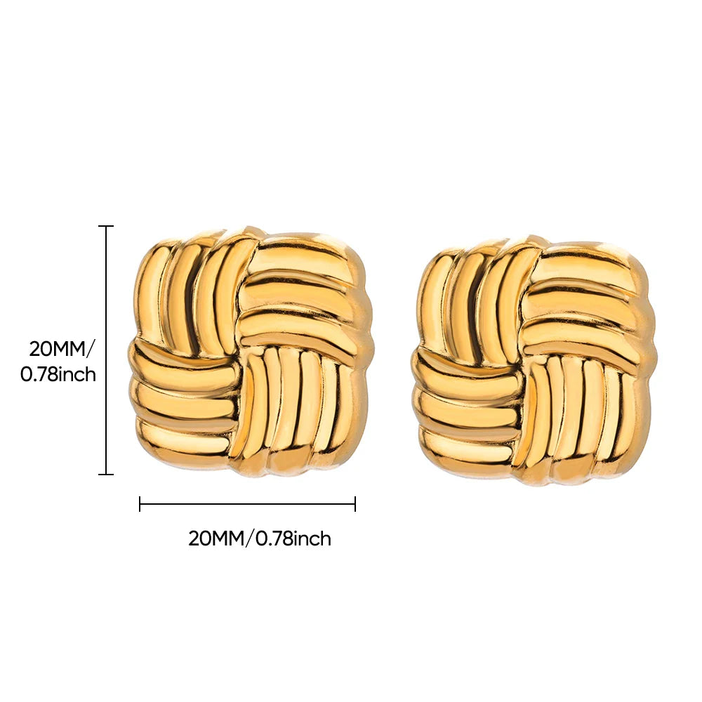 Temperament Square Texture Earring For Women Stainless Steel Gold Color Personality Trend Stud Earring Fashion Jewelry Exquisite