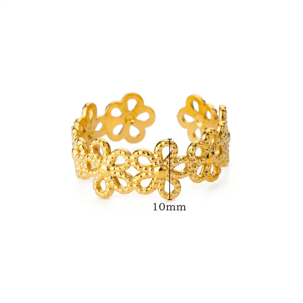 Hollow Flower Rings For Women Gold Color Stainless Steel Adjustable Multi-layer Flower Ring Wedding Aesthetic  Jewelry Gift