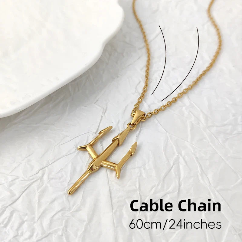 Poseidon Trident Necklace Stainless Steel 18K Gold Plated Aquaman Greek Mythology Pendant Jewelry Gift for Men
