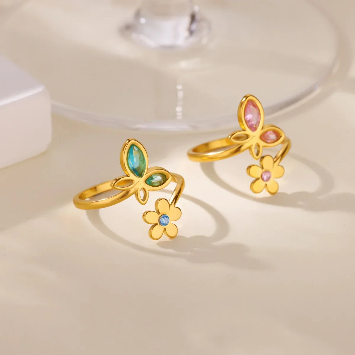 Luxury Zircon Butterfly Flower Rings for Women Stainless Steel Gold Color Cheap Ring Fashion Wedding Couple y2k Jewelry anillos