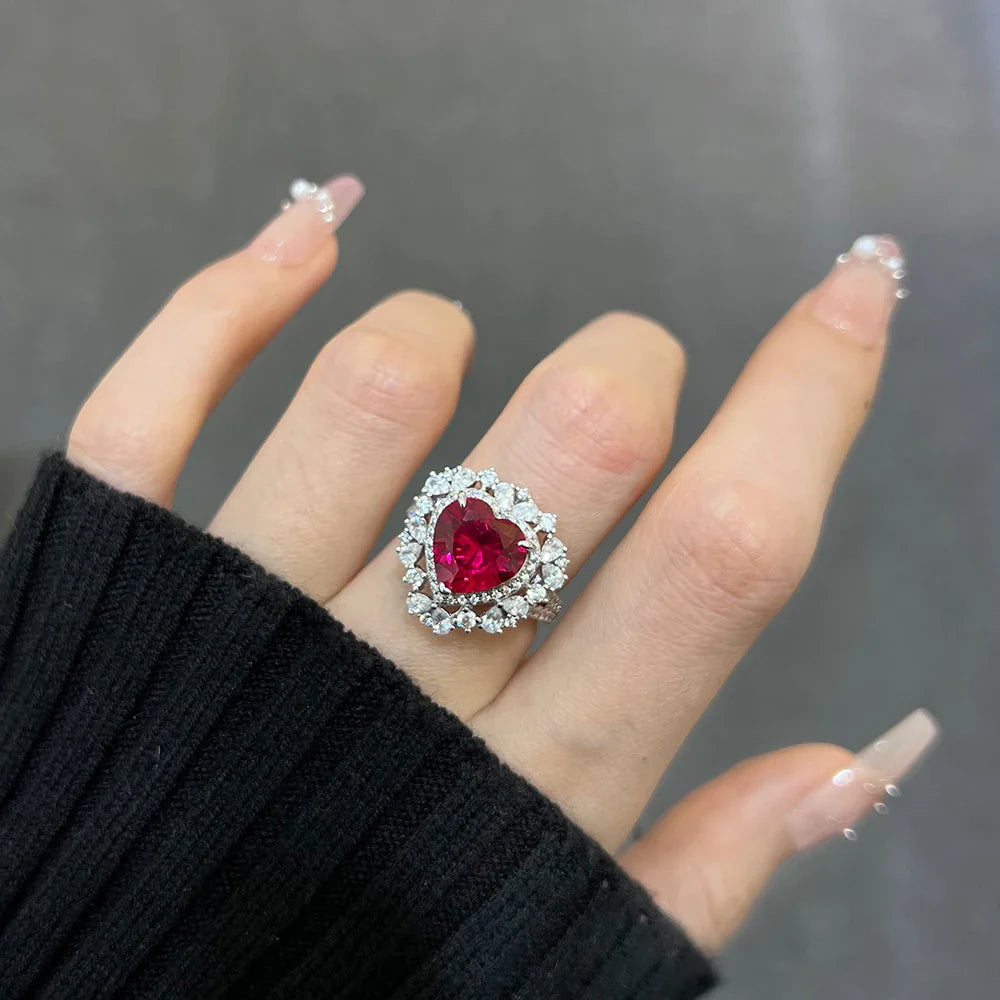 MINTYBOX 4.0CT Heart Ruby Rings for Women S925 Sterling Sliver 10*10MM Gemstone Engagement Wedding Rings Fine Jewelry Party