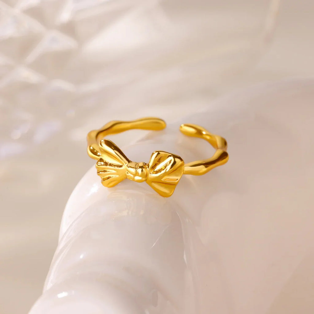 Stainless Steel Butterfly Bow Rings for Women Fashion Zircon Heart Open Ring Trendy Aesthetic Jewelry Party Wedding Gift