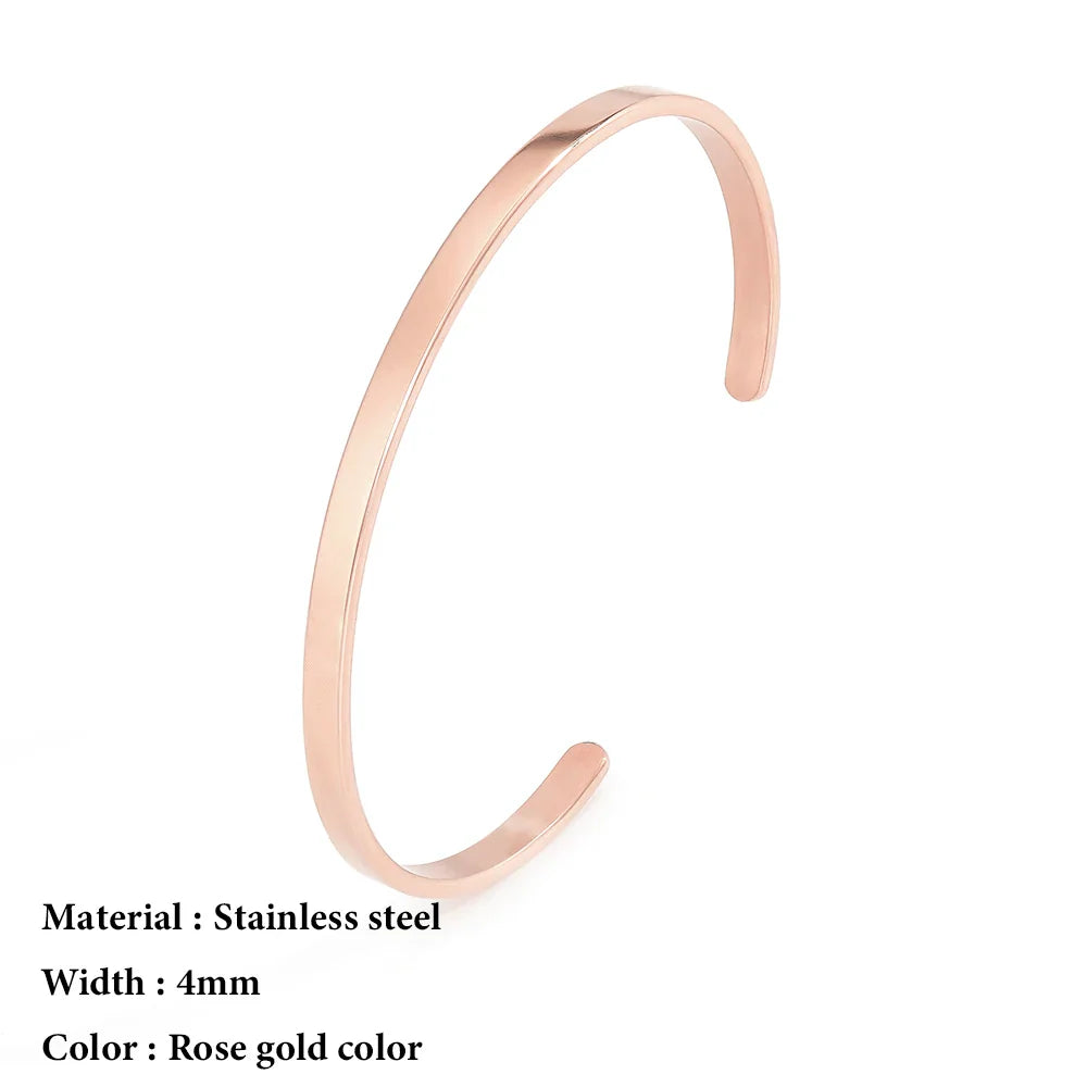 SUNIBI 4mm 6mm Stainless Steel Cuff Gold Color Bracelet Bangle for Women Jewelry Gifts Wholesale Dropshipping