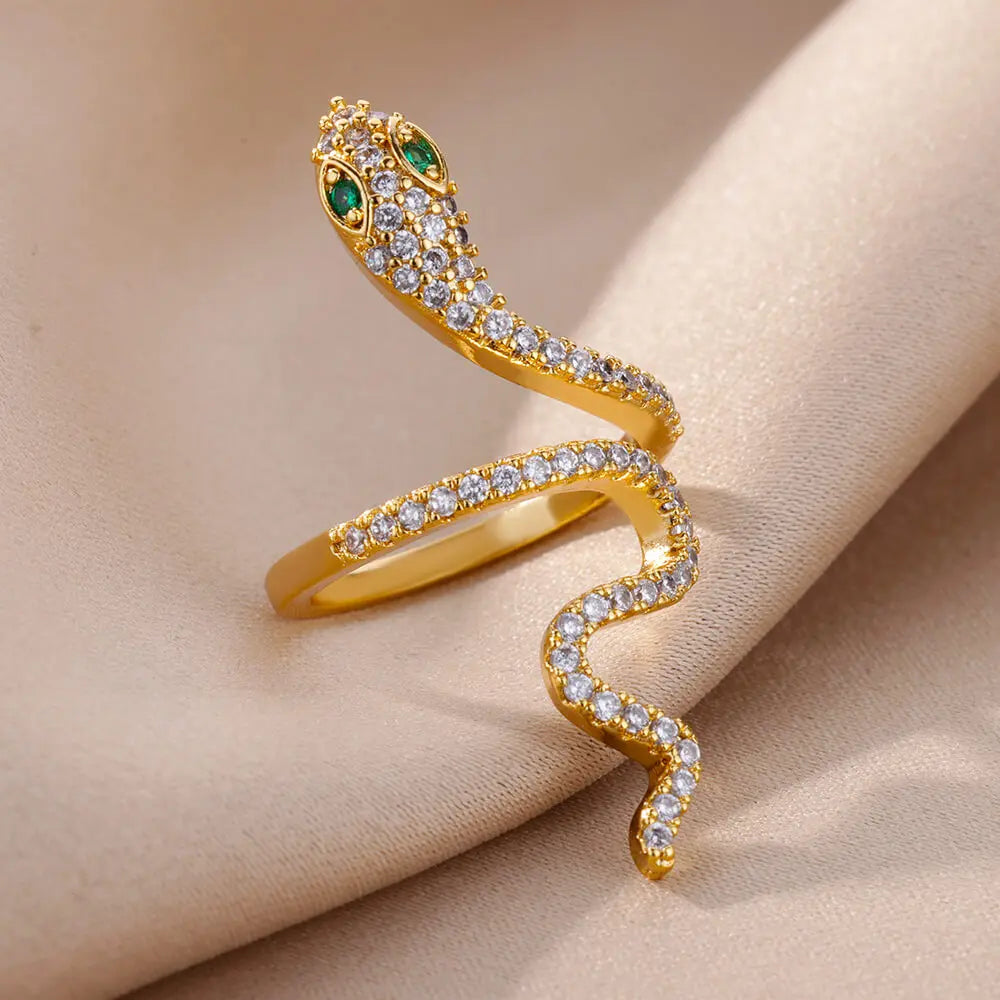 Stainless Steel Snake Rings For Women Men Gold Color Open Adjustable Zircon Ring Vintage Gothic Aesthetic Jewelry anillos mujer