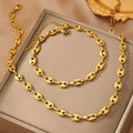 Stainless Steel Jewelry Set Necklaces Bracelet with Cute Pig Nose Hollow Carving High-end textured jewelry set For Women Jewelry