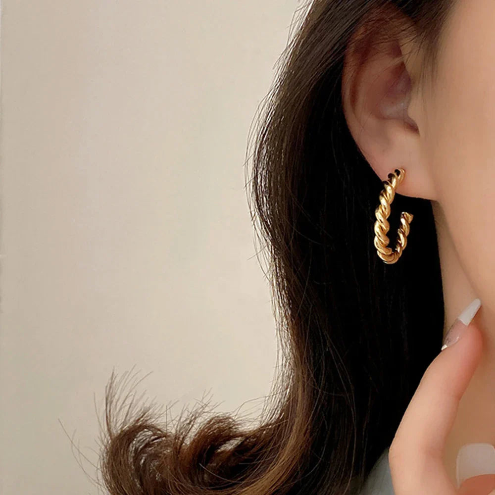 Vintage Stainless Steel Hoop Earrings for Women Spiral Twist Trendy Gold Color Earrings Punk Jewelry Wholesale/Dropshipping