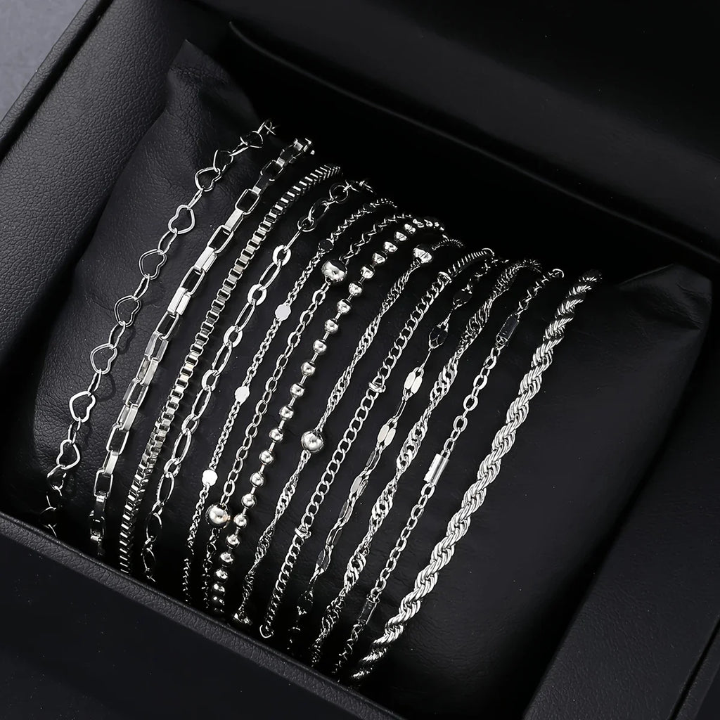 13Pcs/Set Stainless Steel Bracelet for Women, Silver Gold Color Multi Style Combination Chain, Waterproof Exquisite Jewelry Gift