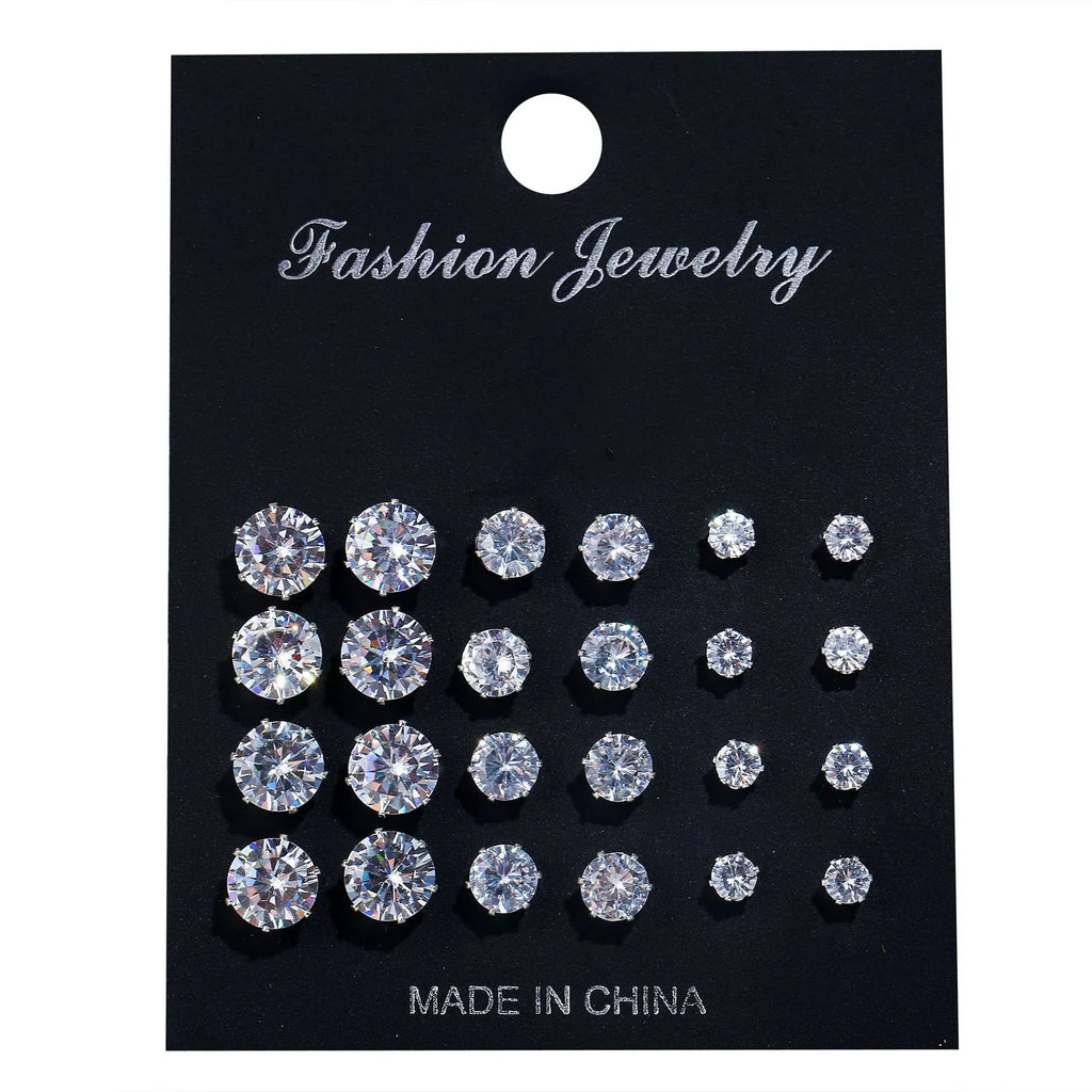 12 Pcs Zircon Earrings Set Briliant Shiny Stud Earrings for Women Simple Pearl Irregular Trendy Jewerly Accessories 2024 New