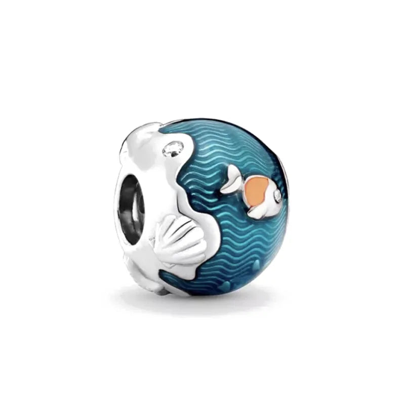 European Summer Blue Series Turtle Flower Pendant Fit S925 European 925 Sterling Silver Bracelet Bangles Necklace
