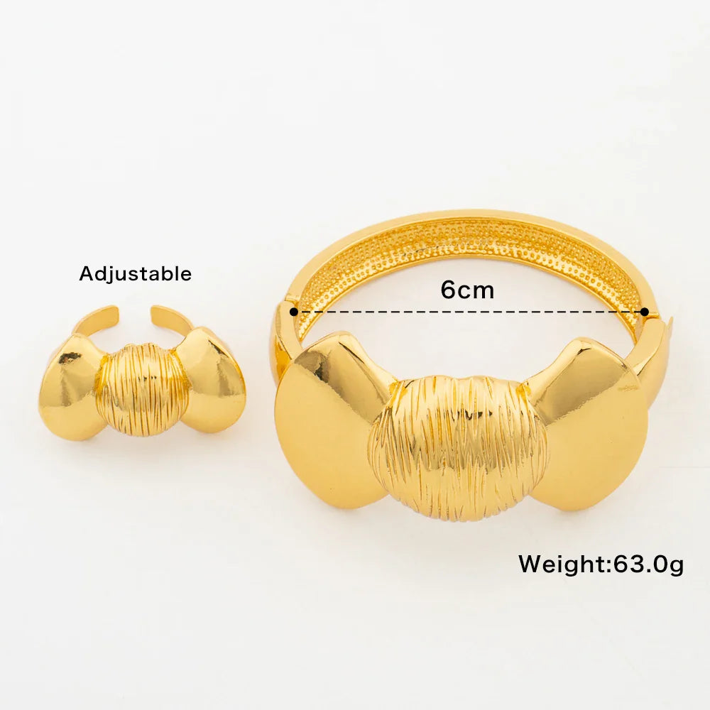 Trend Bangle with Ring Set for Party 18k Gold Color New Design Hand Bracelet Cocktail Ring Weddings Bride Set Ladies Jewellery