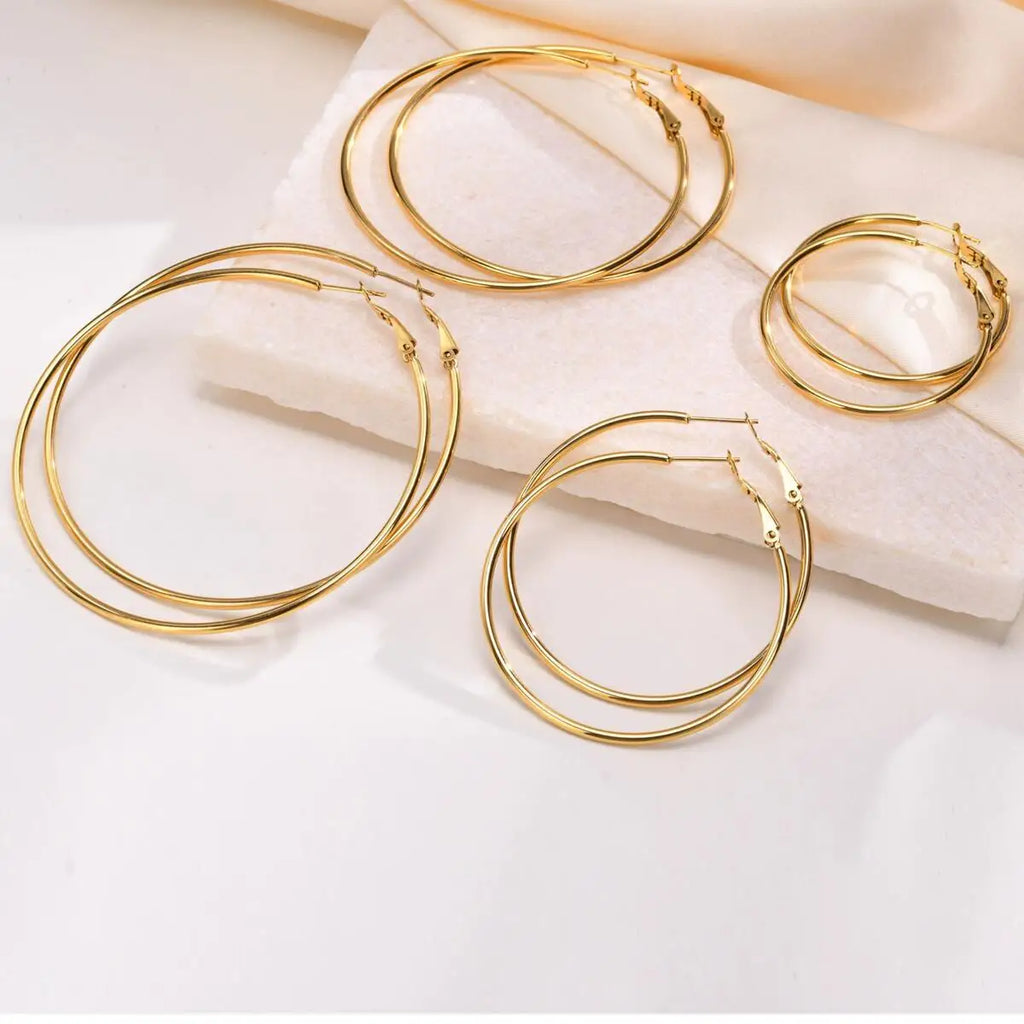 Classic Stainless Steel Big Circle Hoop Huggie Earrings for Women, 25mm/30mm/40mm/50mm/60mm/70mm