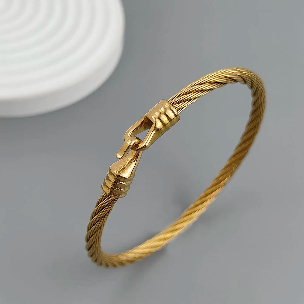New steel wire button hook gold-plated stainless steel bracelet 18K, high quality waterproof couple bracelet, wife gift