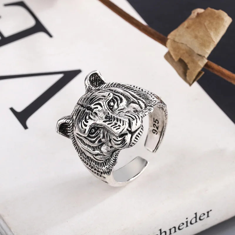 925 Sterling Silver Tiger Adjustable Rings For Women Engagement Female Jewelry Accessories  Jewellery
