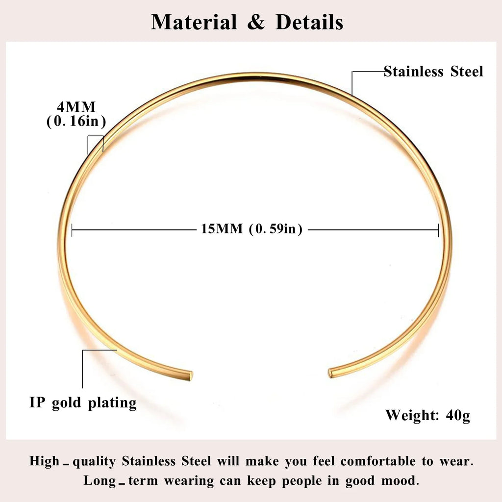 Choker Neck Cuff for Women, Open Collar Choker Torques Necklace Adjustable ,Simple Stainless Steel Jewelry