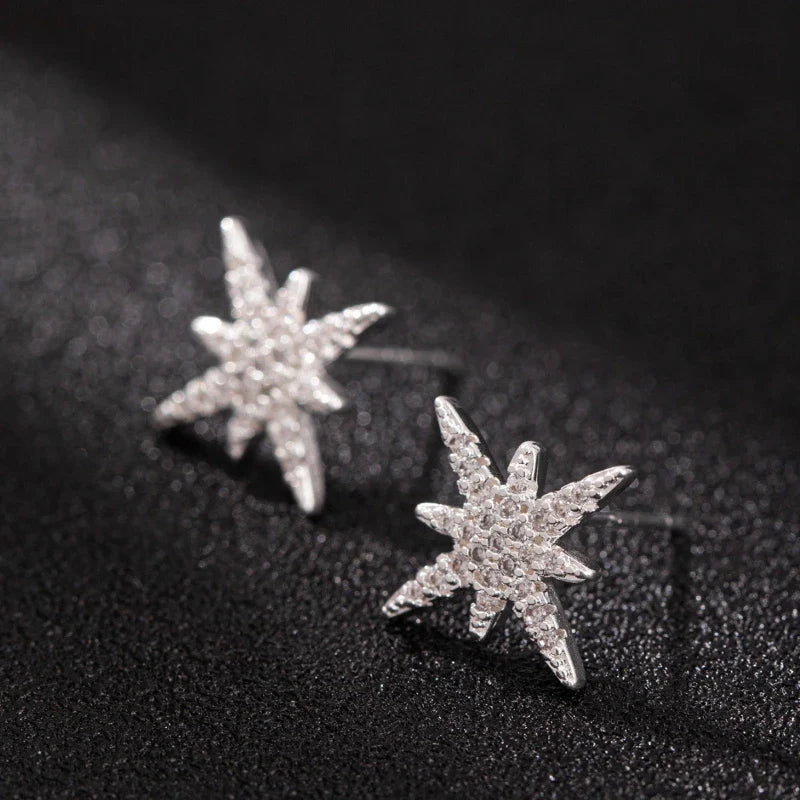 1pair Six Pointed Star Earrings Copper Material Versatile Trend Women's Stud Earrings Wedding Valentine's Day Birthday jewelry