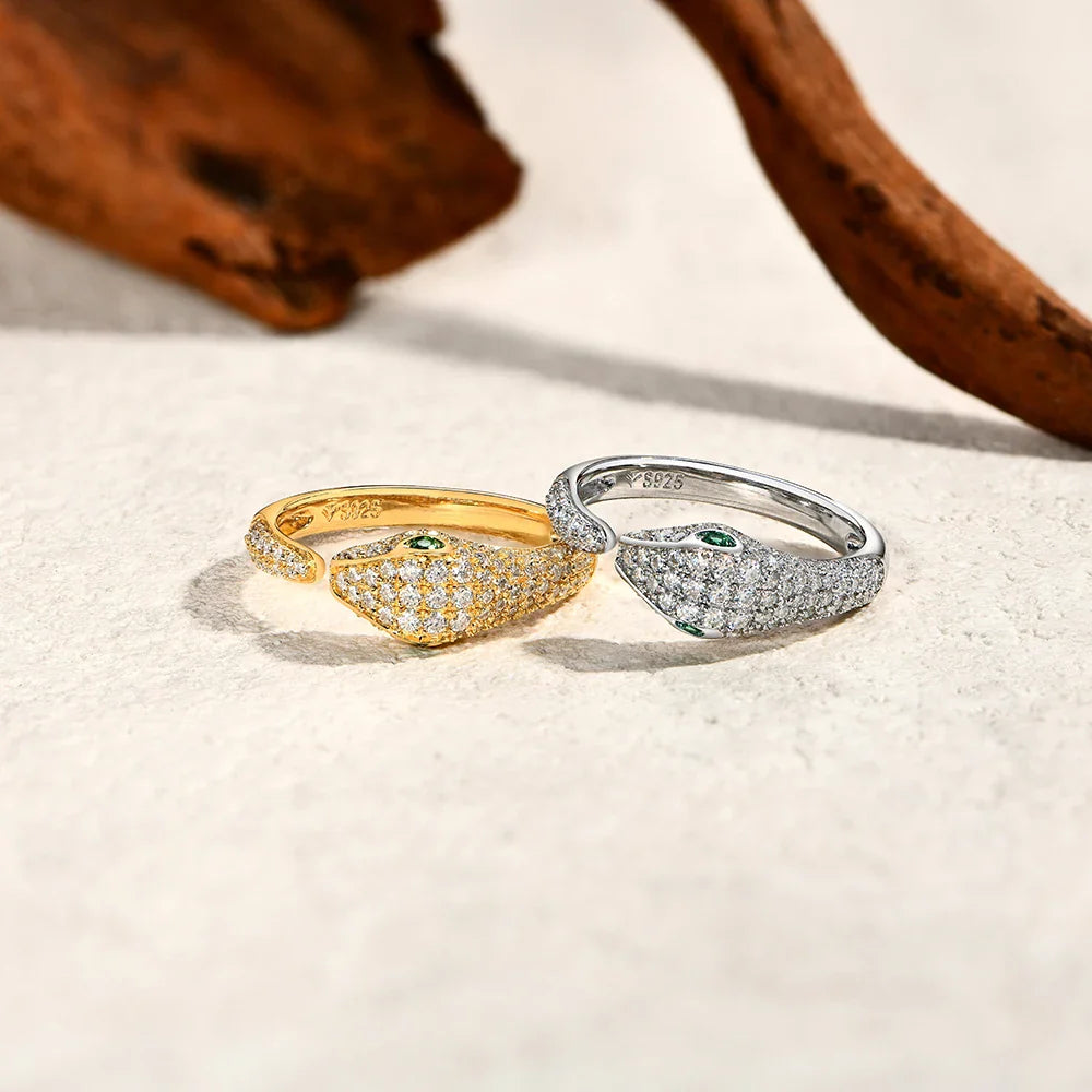 MINTYBOX Snake S925 Silver Moissanite Rings for Women D/VVS1 Lab Diamond Adjustable Ring 18K Gold Plated Luxury Fine Jewelry