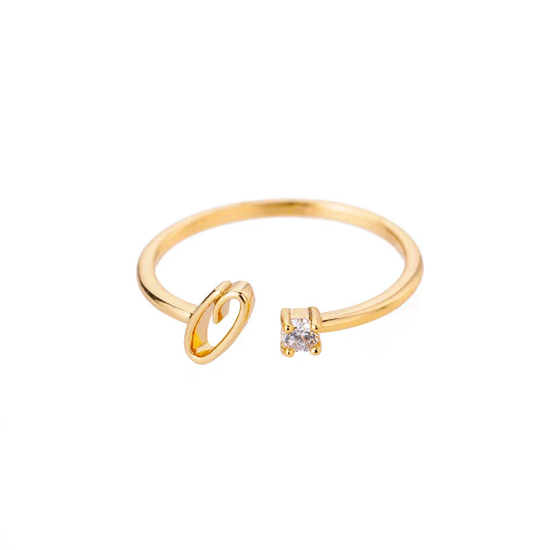Zircon Tiny Initial Letter Rings For Women Stainless Steel A-Z Letters Adjustable Ring Female Christmas Aesthetic Jewelry Gift
