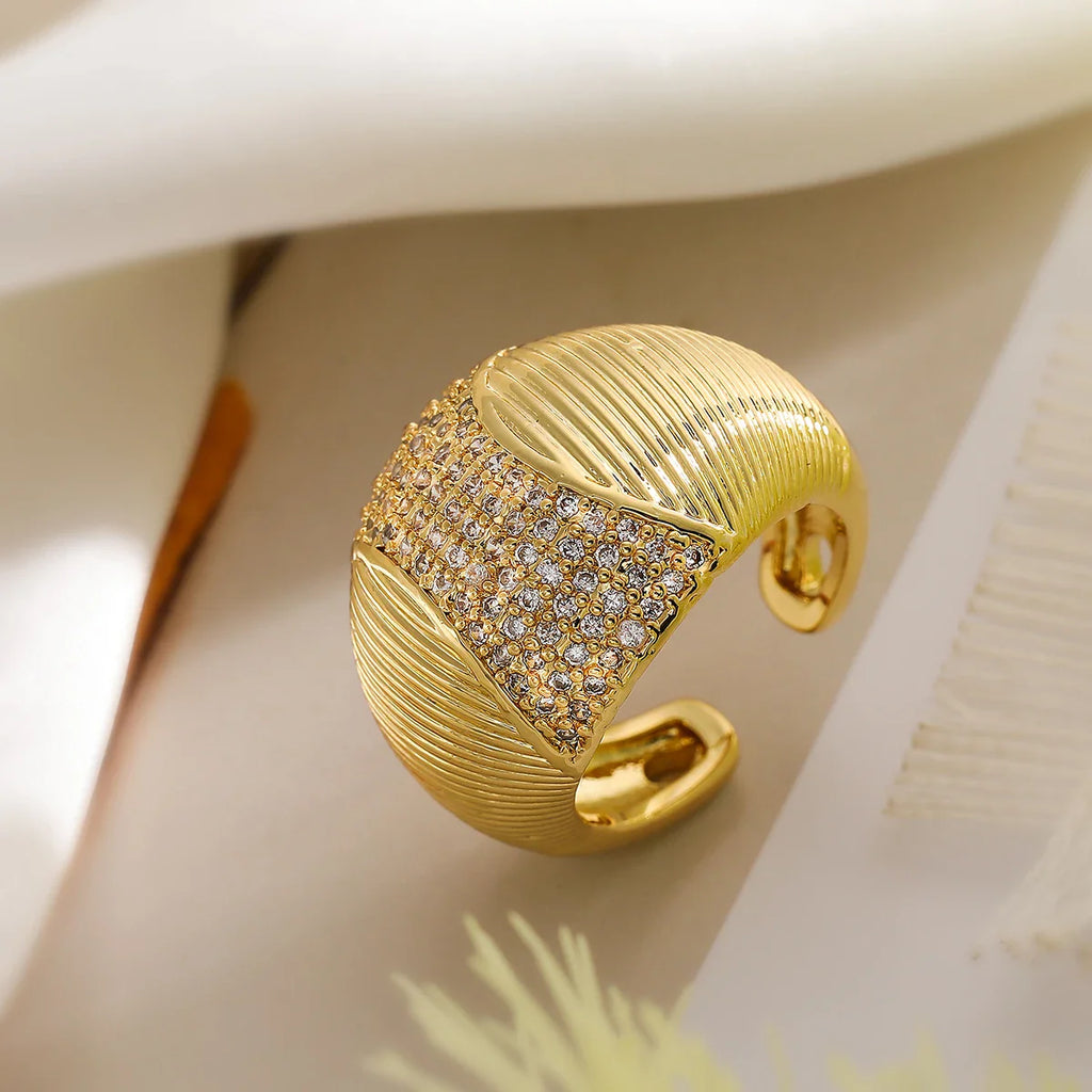 NEWBUY Luxury AAA Cubic Zirconia Inlay Copper Wedding Jewelry Gold Color Statement Geometric Shape Open Design Rings For Women