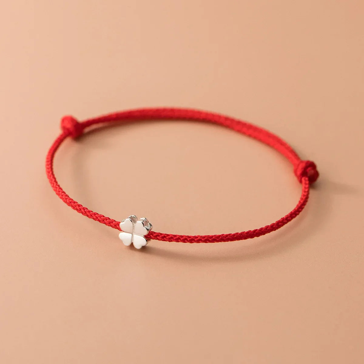 S925 Sterling Silver Flowers Red Rope Clover Adjustable Bracelet For Women Fine Jewelry Minimalist Accessories
